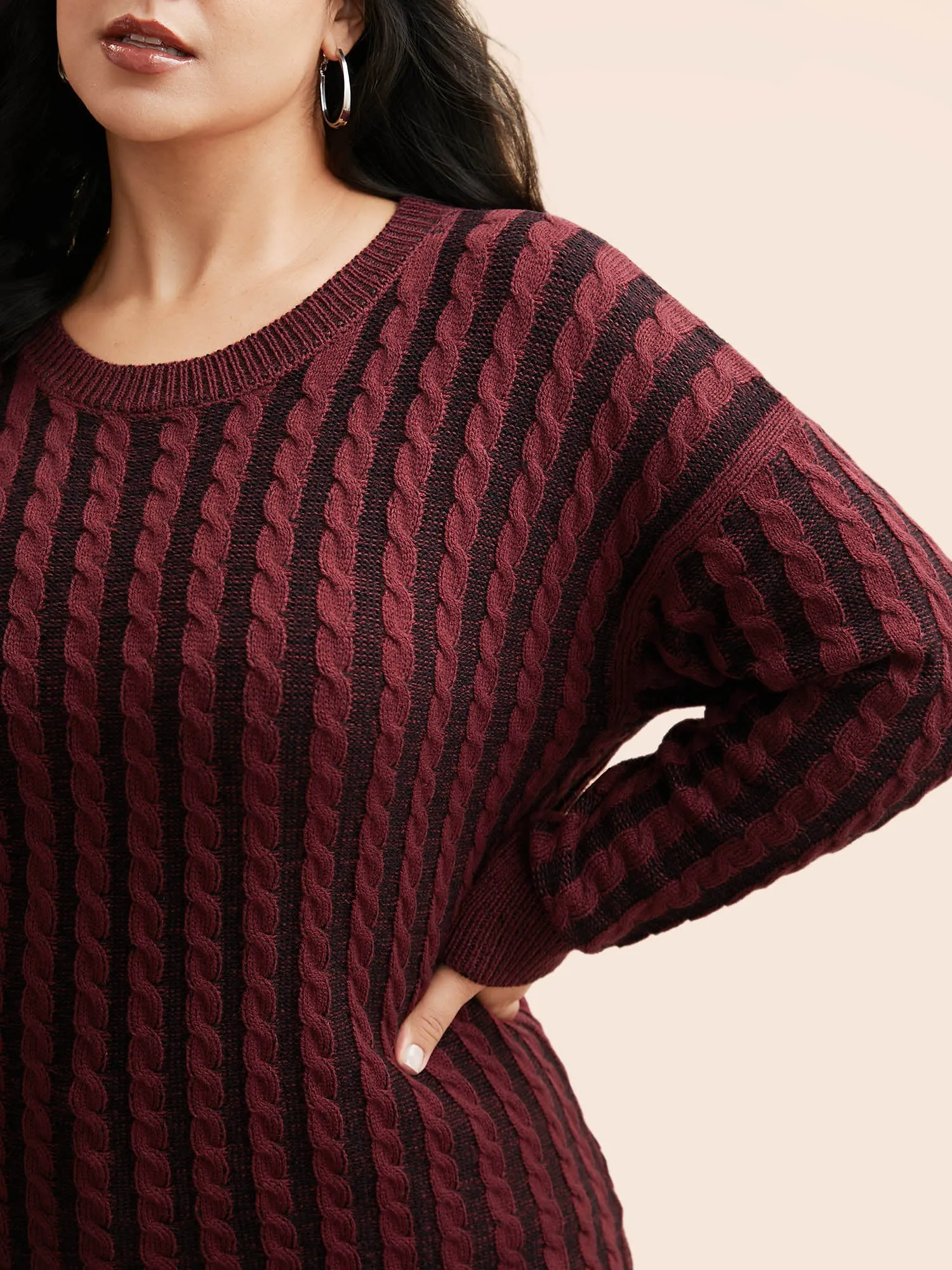 Crew Neck Cable Knit Split Hem Pullover sold by Bloomchic product image thumbnail 5