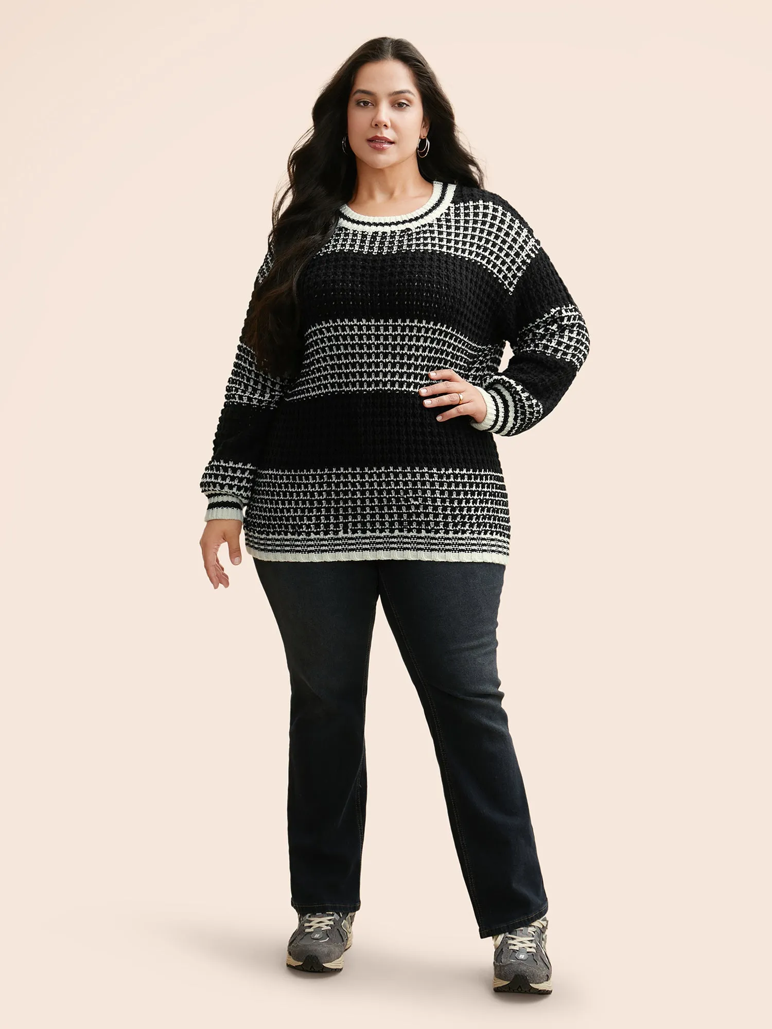Contrast Textured Drop Shoulder Sleeve Pullover sold by Bloomchic product image thumbnail 3