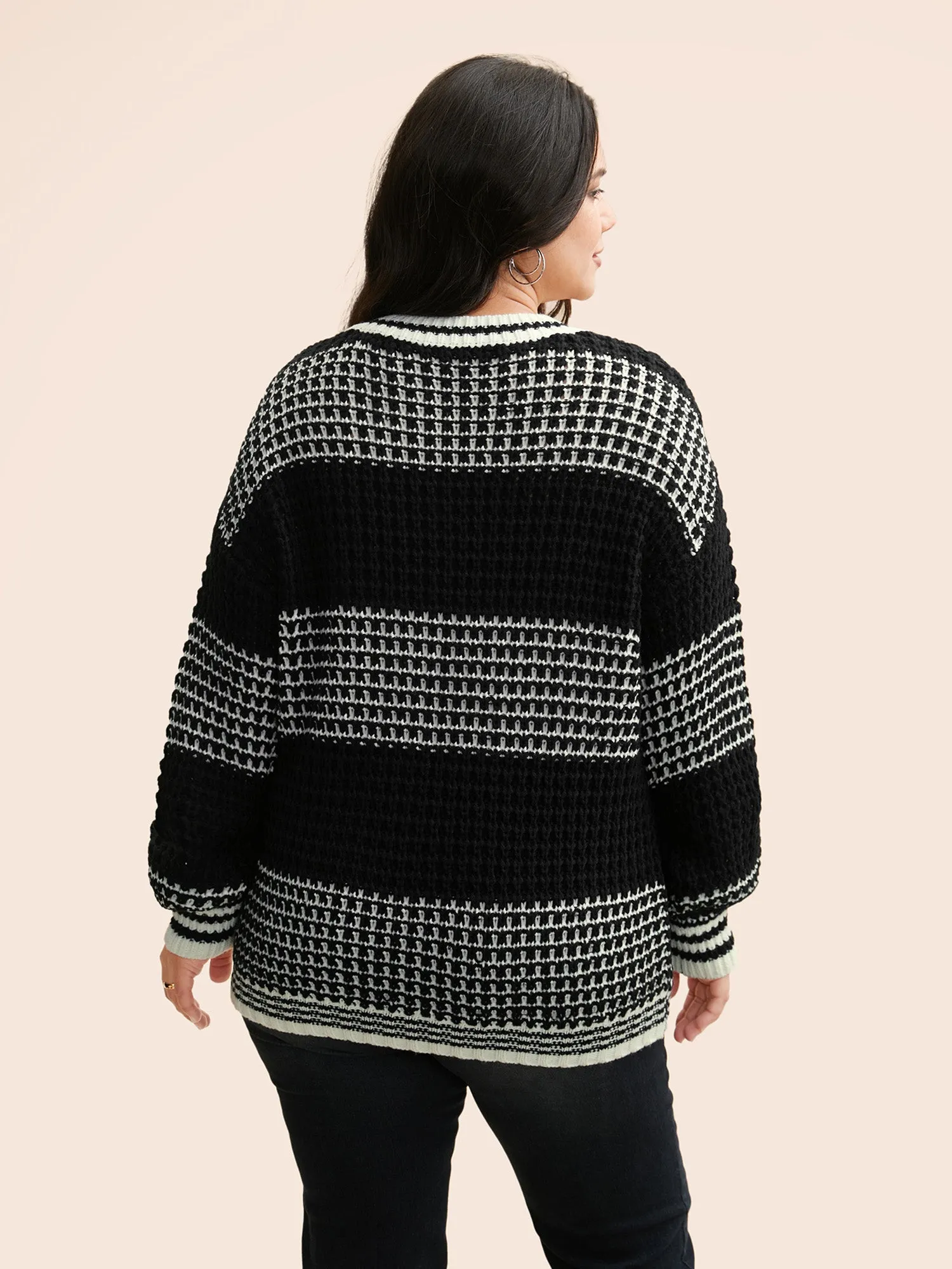 Contrast Textured Drop Shoulder Sleeve Pullover sold by Bloomchic product image thumbnail 2