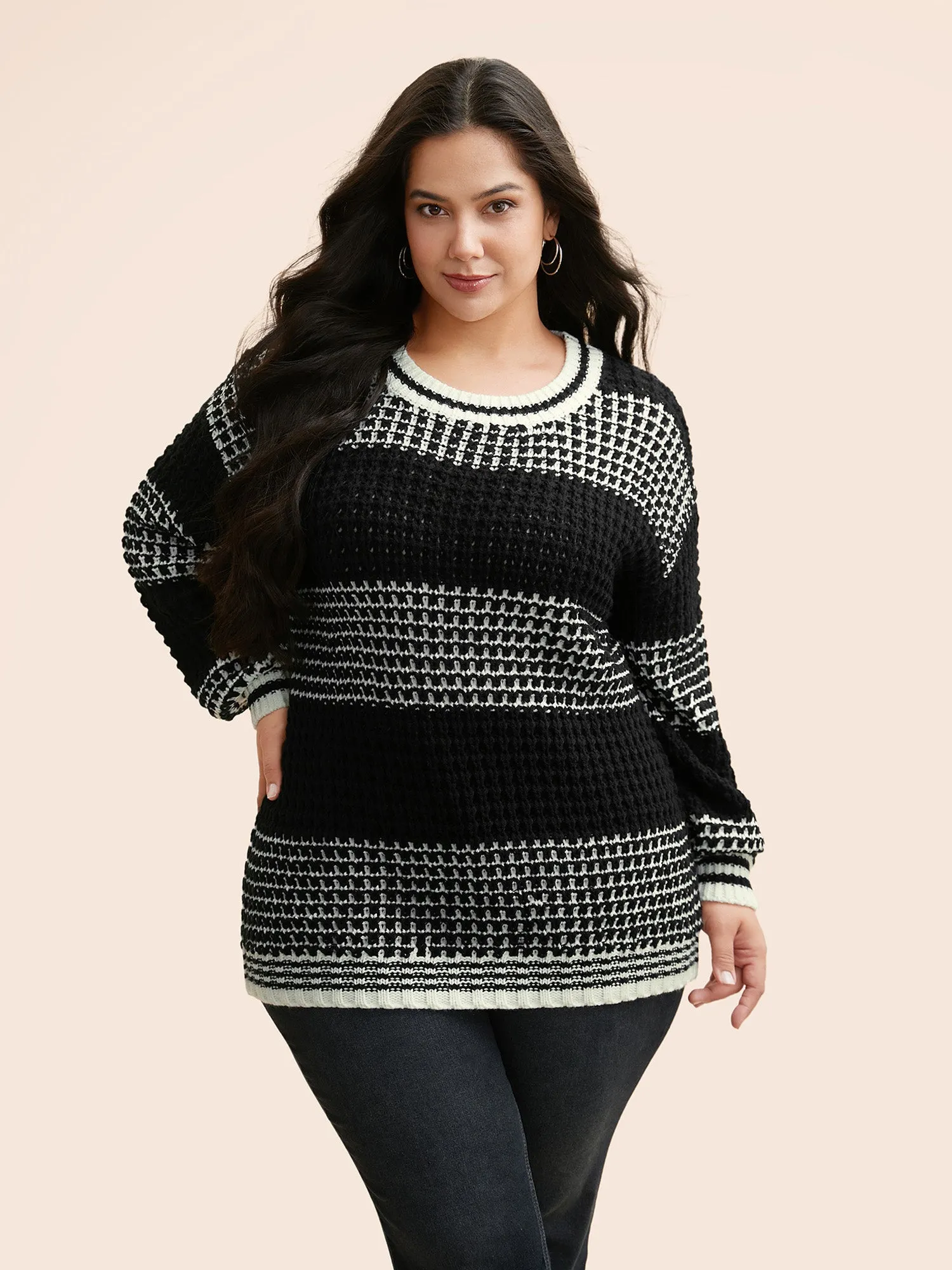 Contrast Textured Drop Shoulder Sleeve Pullover sold by Bloomchic product image thumbnail 4