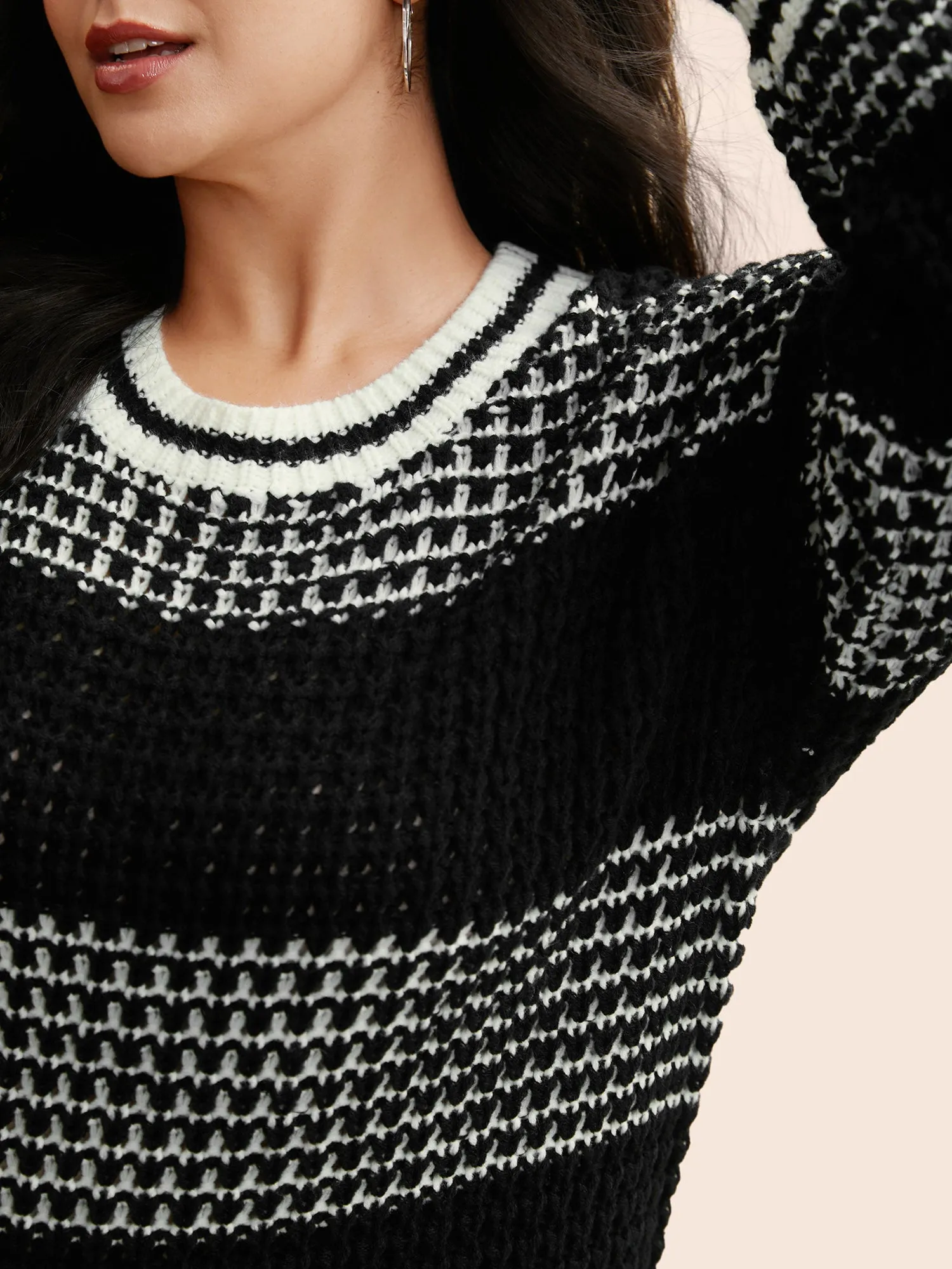 Contrast Textured Drop Shoulder Sleeve Pullover sold by Bloomchic product image thumbnail 5