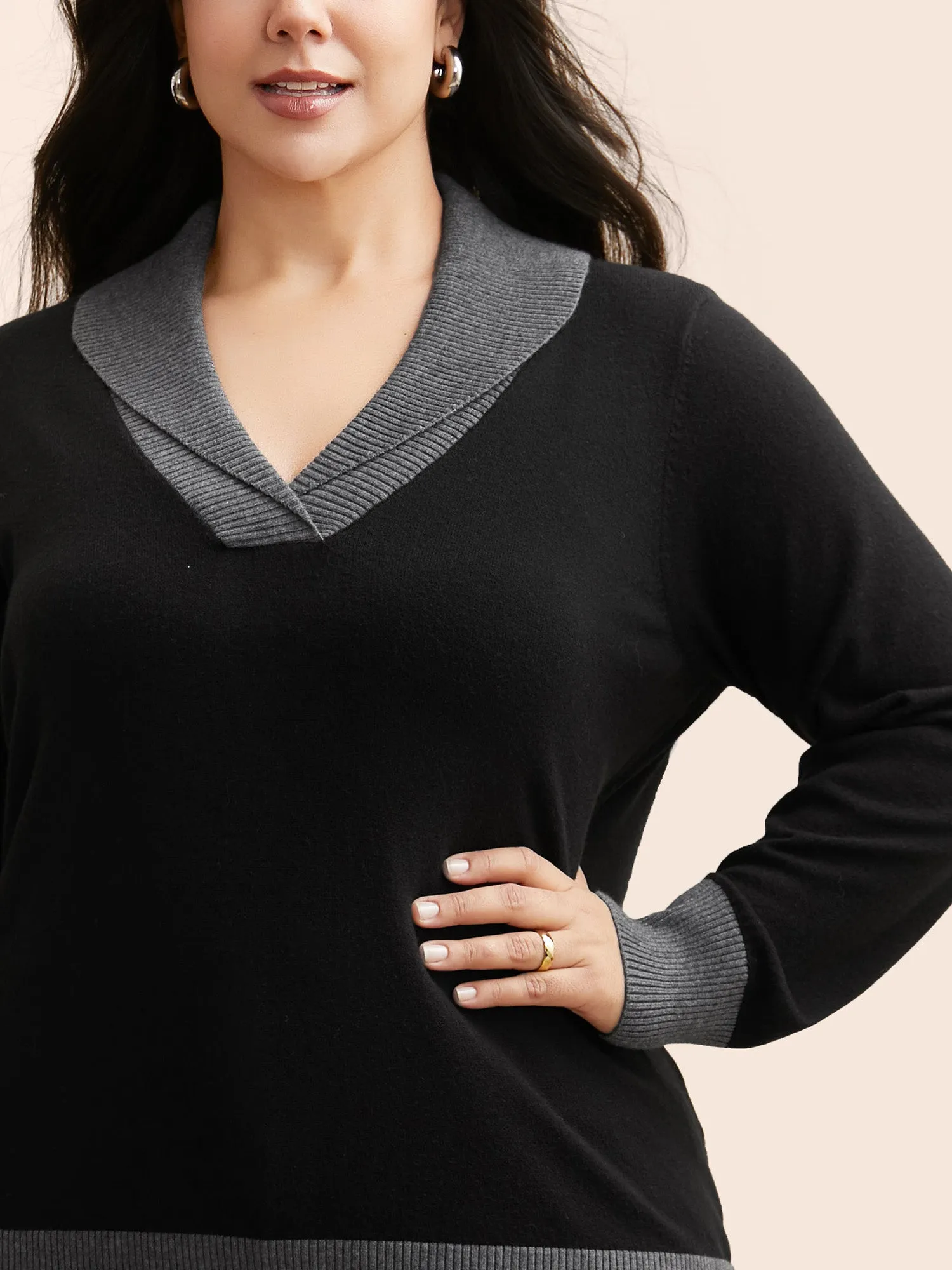 Contrast Overlap Collar Button Detail Pullover sold by Bloomchic product image thumbnail 4