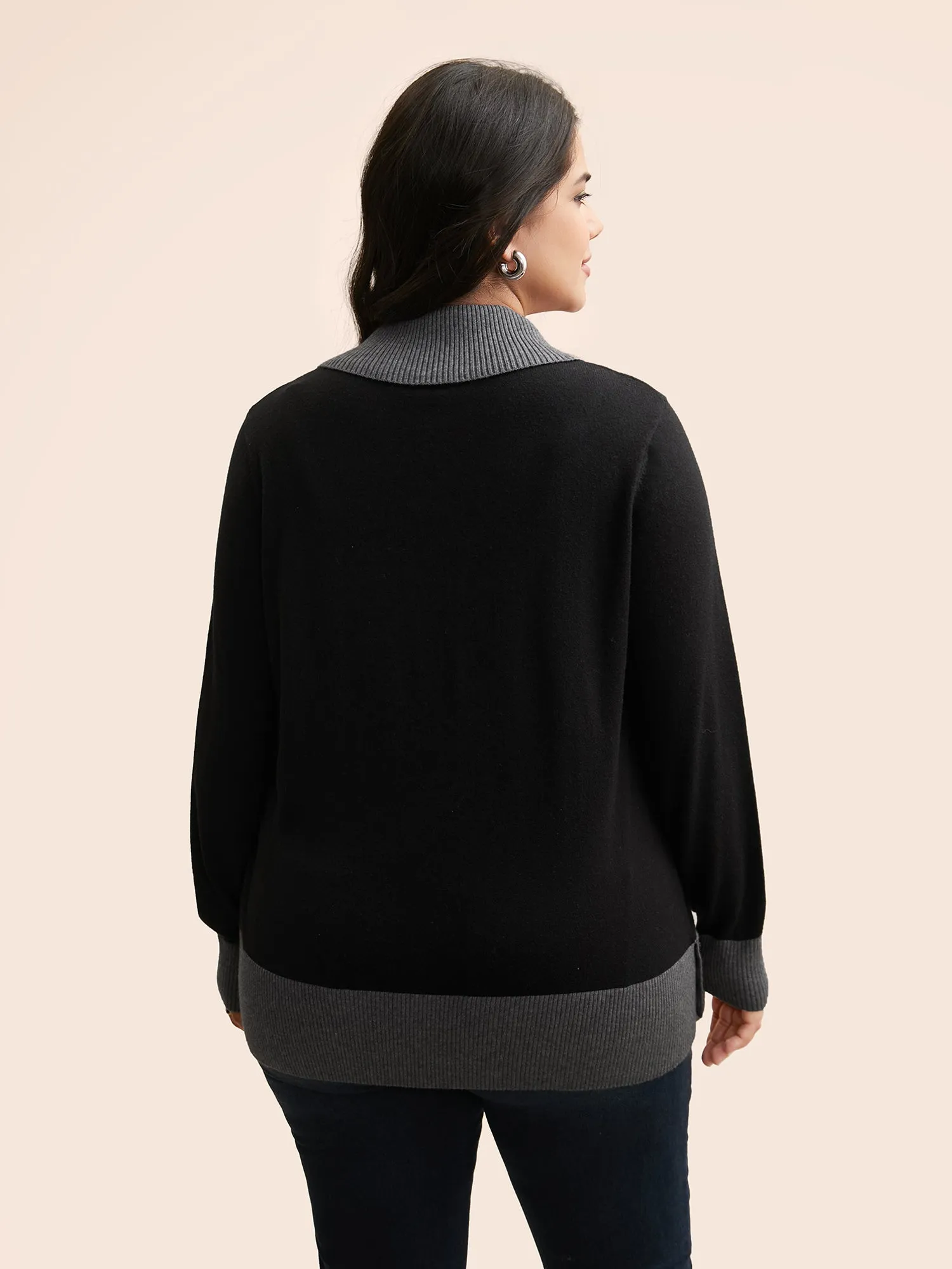 Contrast Overlap Collar Button Detail Pullover sold by Bloomchic product image thumbnail 2