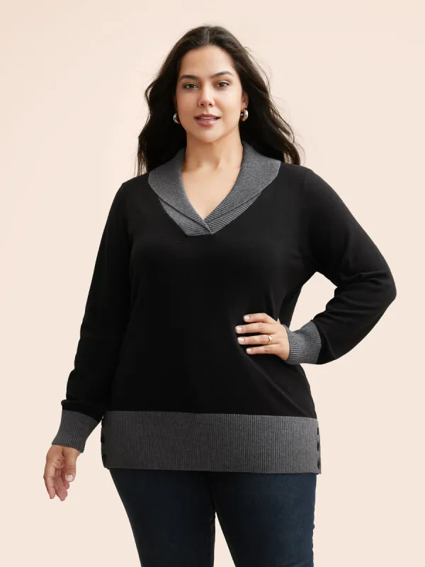 Contrast Overlap Collar Button Detail Pullover sold by Bloomchic