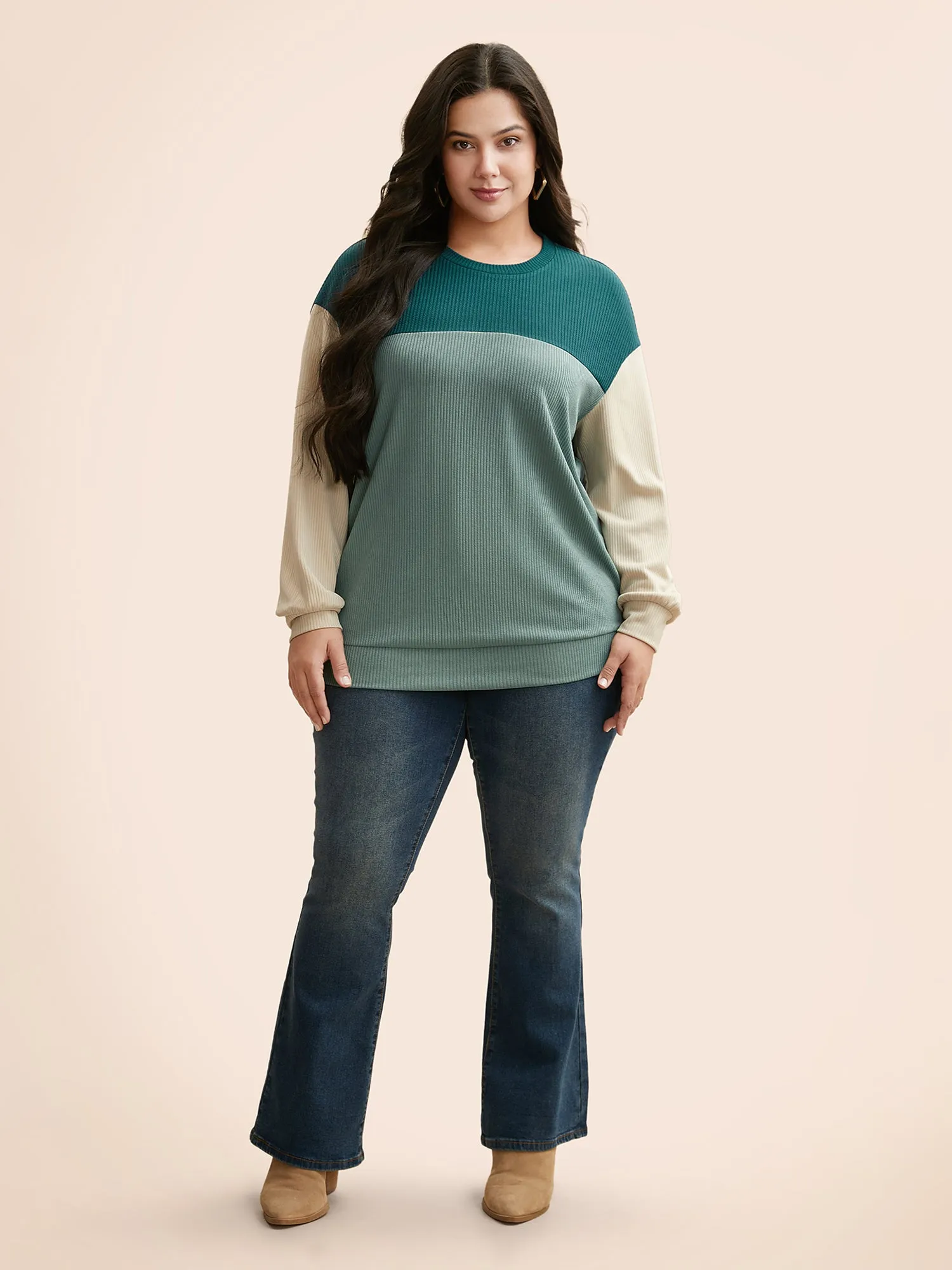 Contrast Texture Patchwork Drop Shoulder Sweatshirt sold by Bloomchic product image thumbnail 5