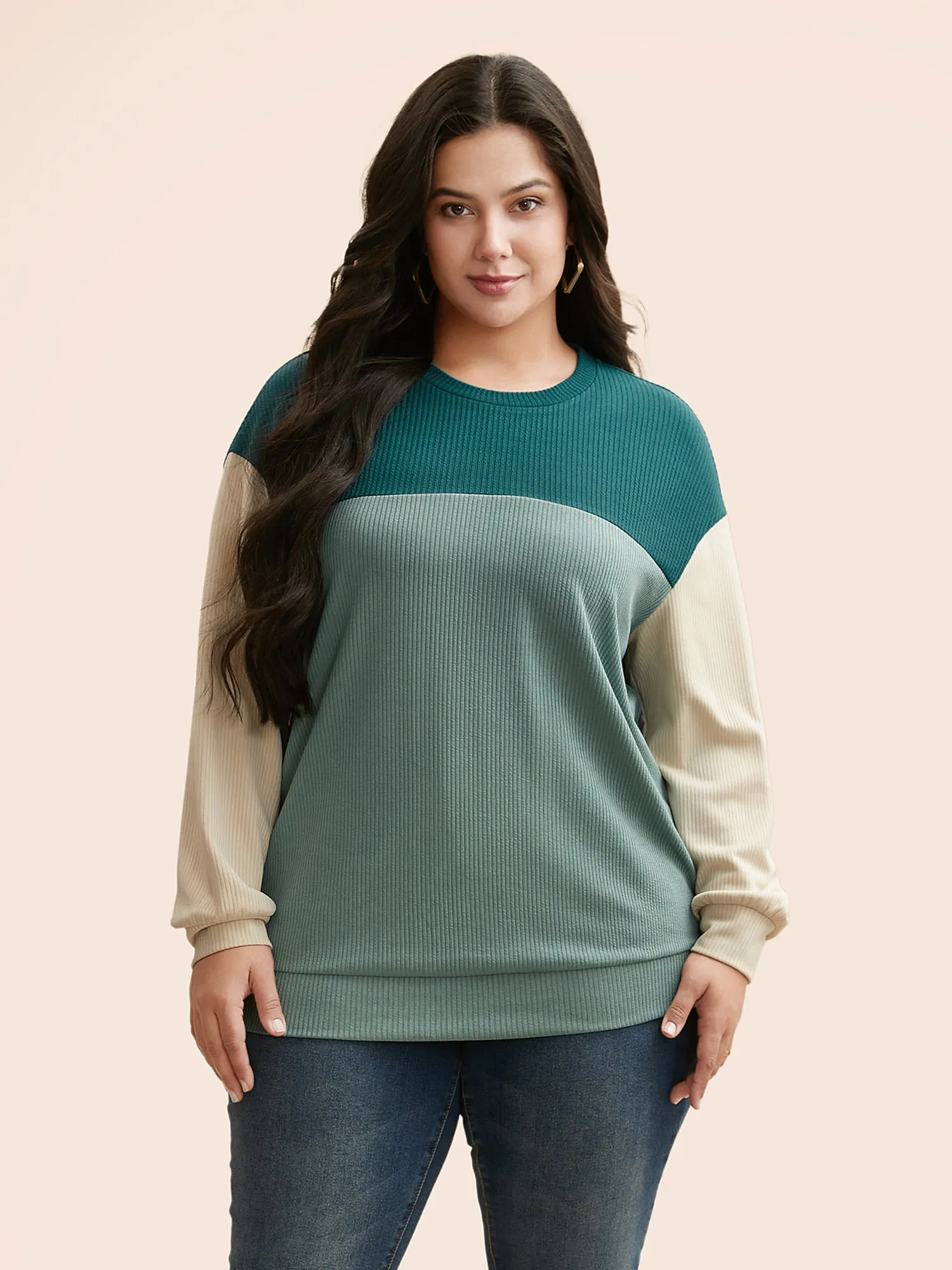 Contrast Texture Patchwork Drop Shoulder Sweatshirt sold by Bloomchic