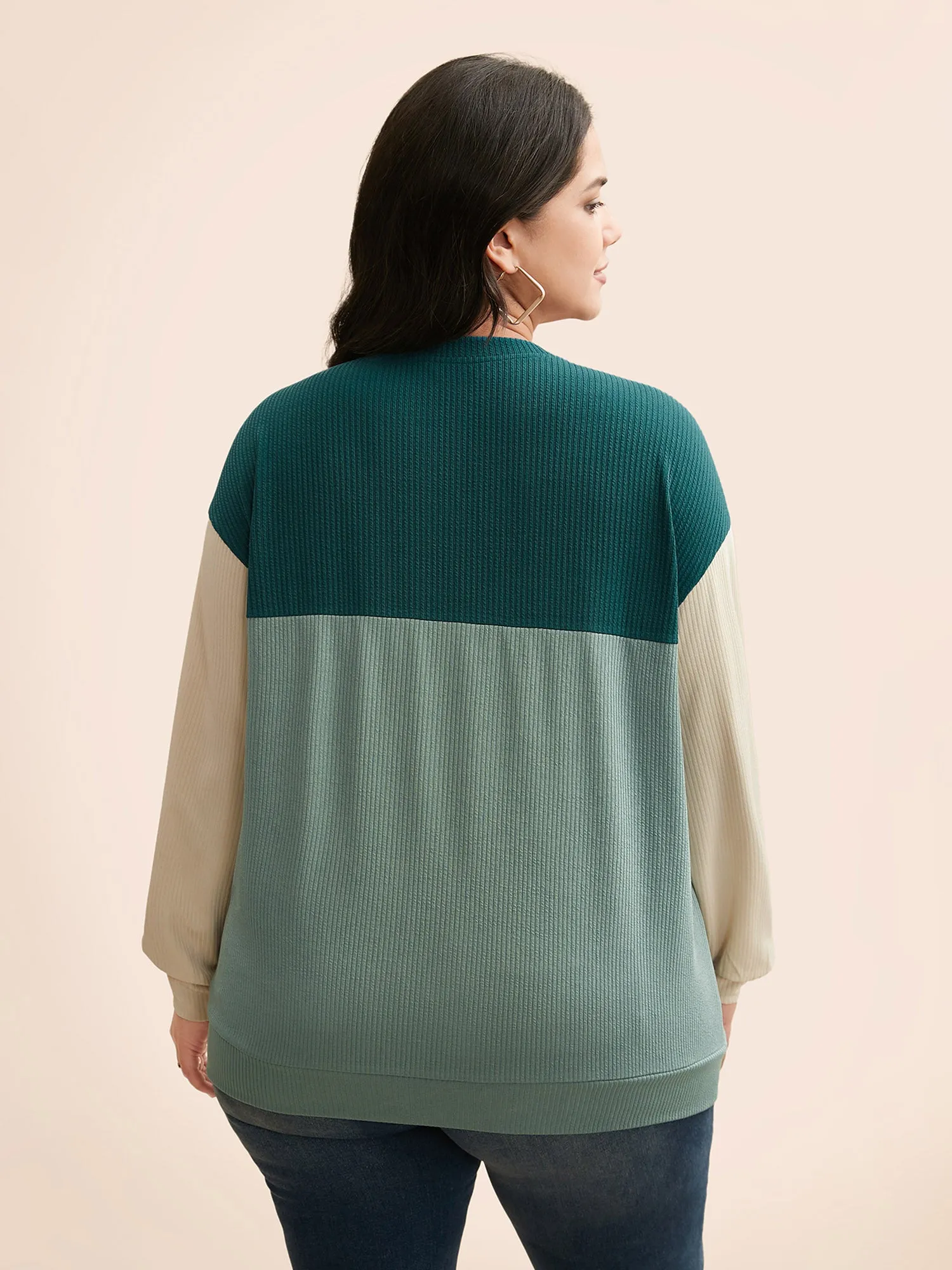 Contrast Texture Patchwork Drop Shoulder Sweatshirt sold by Bloomchic product image thumbnail 4