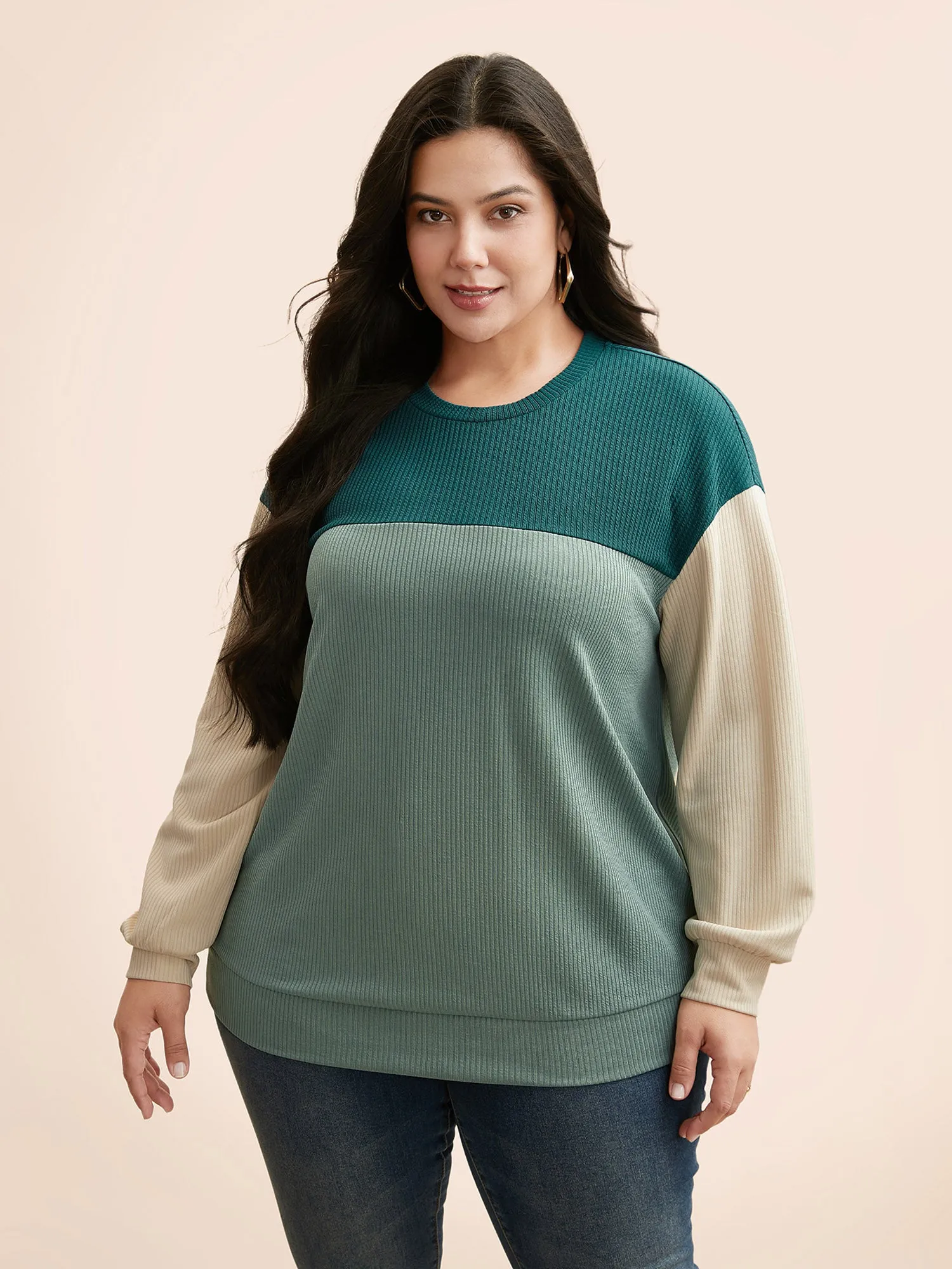 Contrast Texture Patchwork Drop Shoulder Sweatshirt sold by Bloomchic product image thumbnail 2