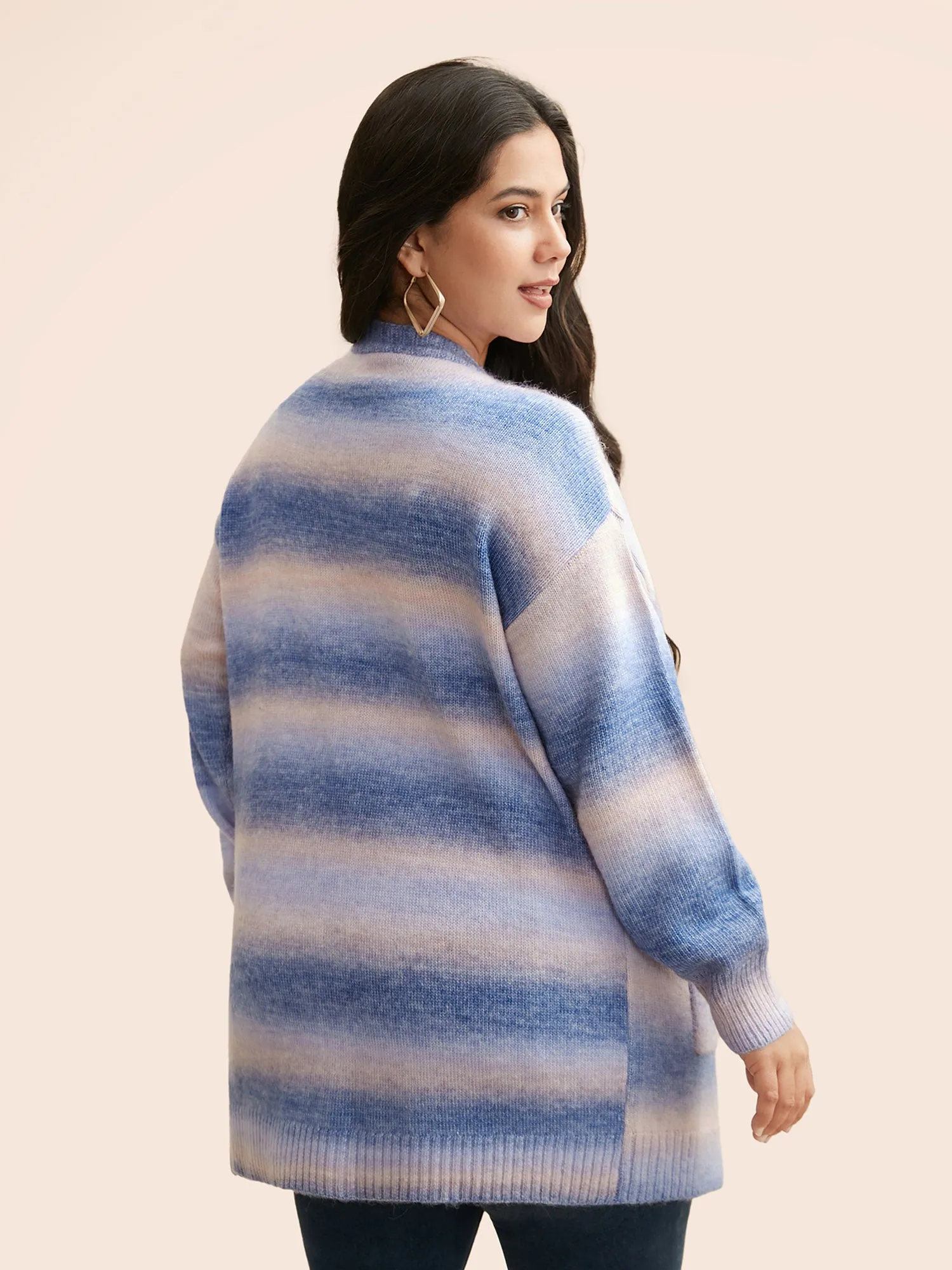 Ombre Kimono Collar Patched Pocket Cardigan sold by Bloomchic product image thumbnail 2