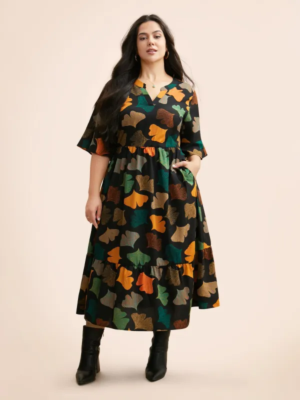 Floral Print Notched Ruffle Sleeve Dress sold by Bloomchic