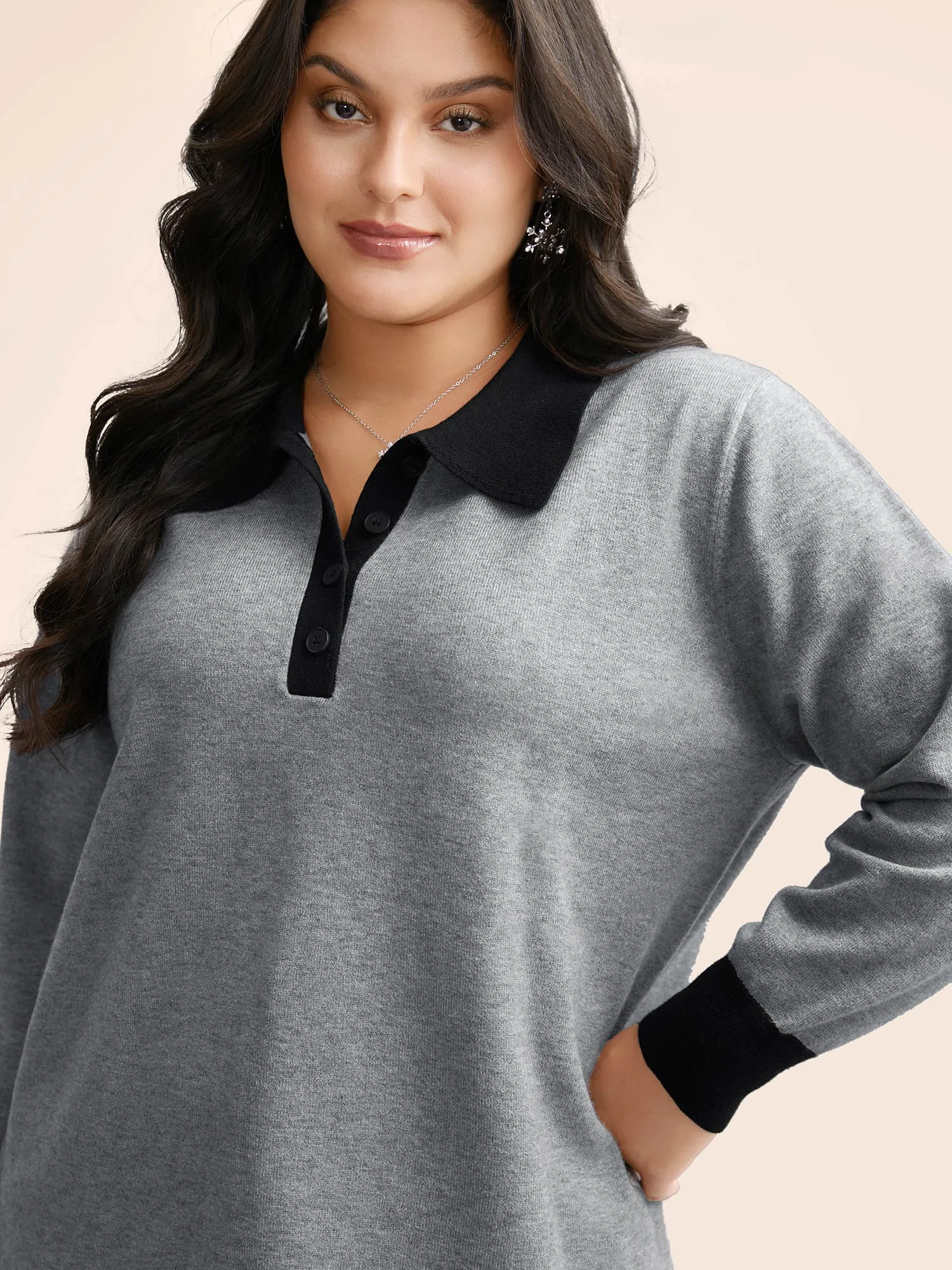 Supersoft Essentials Contrast Polo Neck Button Up Pullover sold by Bloomchic product image thumbnail 5