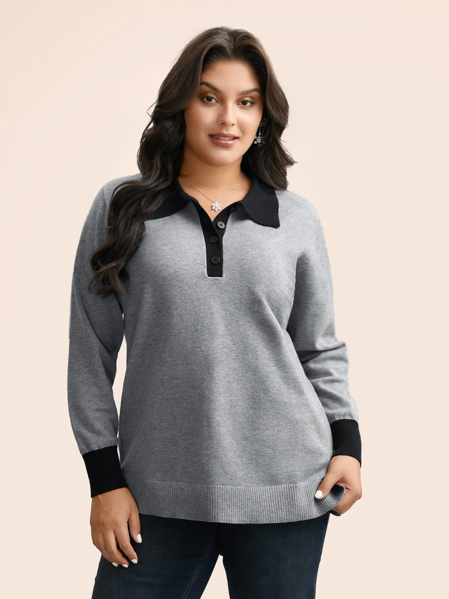 Supersoft Essentials Contrast Polo Neck Button Up Pullover sold by Bloomchic product image thumbnail 3