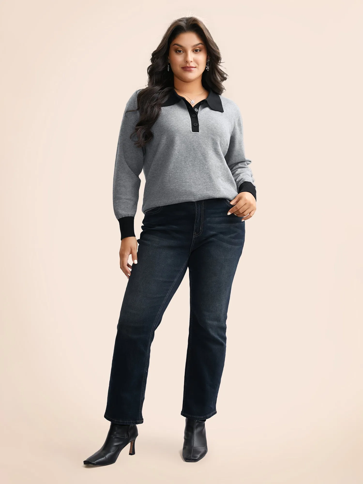 Supersoft Essentials Contrast Polo Neck Button Up Pullover sold by Bloomchic product image thumbnail 4