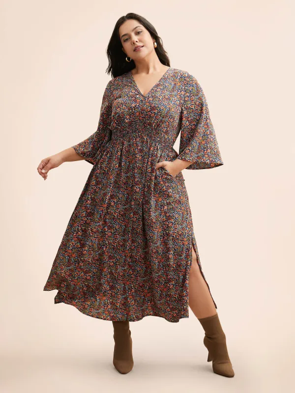 Ditsy Floral Shirred Slit Hem Maxi Dress sold by Bloomchic