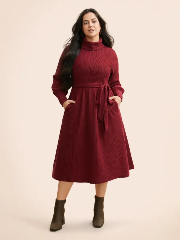 Turtleneck Belted High Stretch Knit Dress sold by Bloomchic