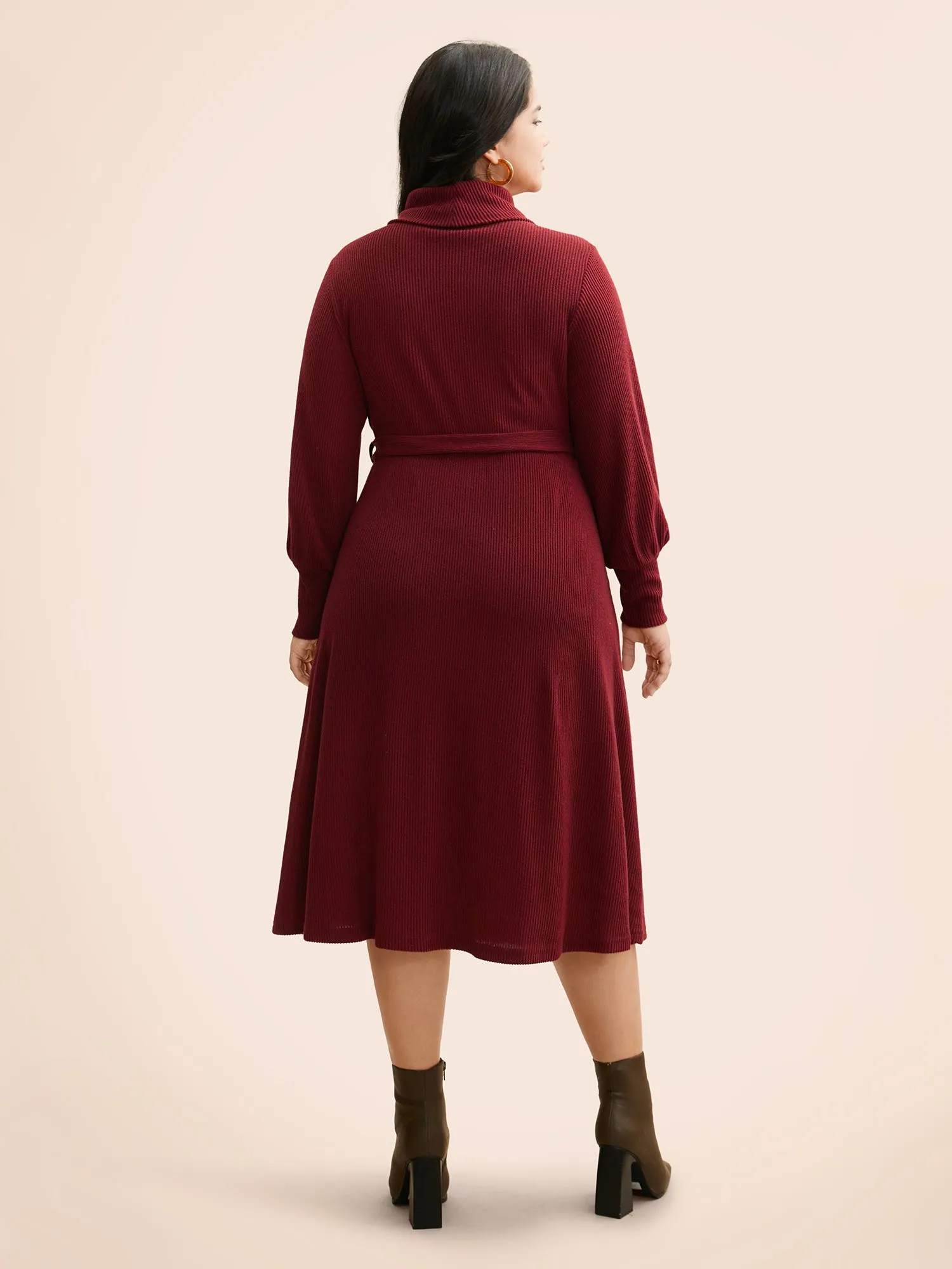 Turtleneck Belted High Stretch Knit Dress sold by Bloomchic product image thumbnail 4