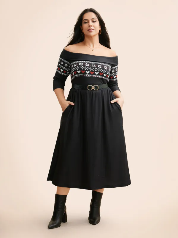 Geometric Off Shoulder Neck Midi Dress sold by Bloomchic