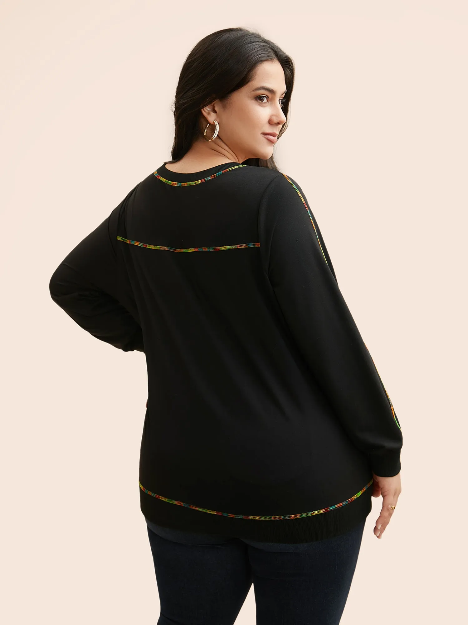 V Neck Contrast Rainbow Trim Sweatshirt sold by Bloomchic product image thumbnail 2