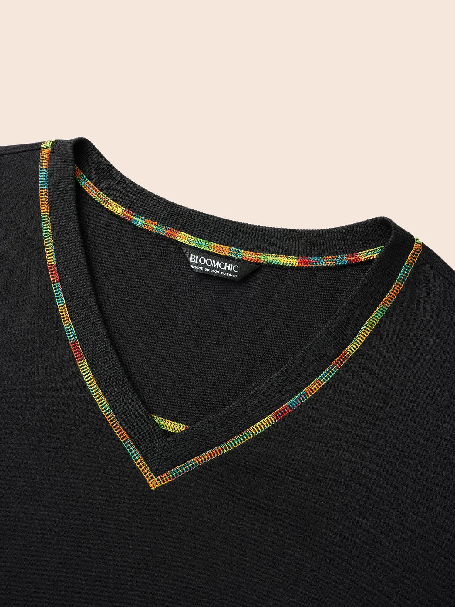 V Neck Contrast Rainbow Trim Sweatshirt sold by Bloomchic product image thumbnail 5