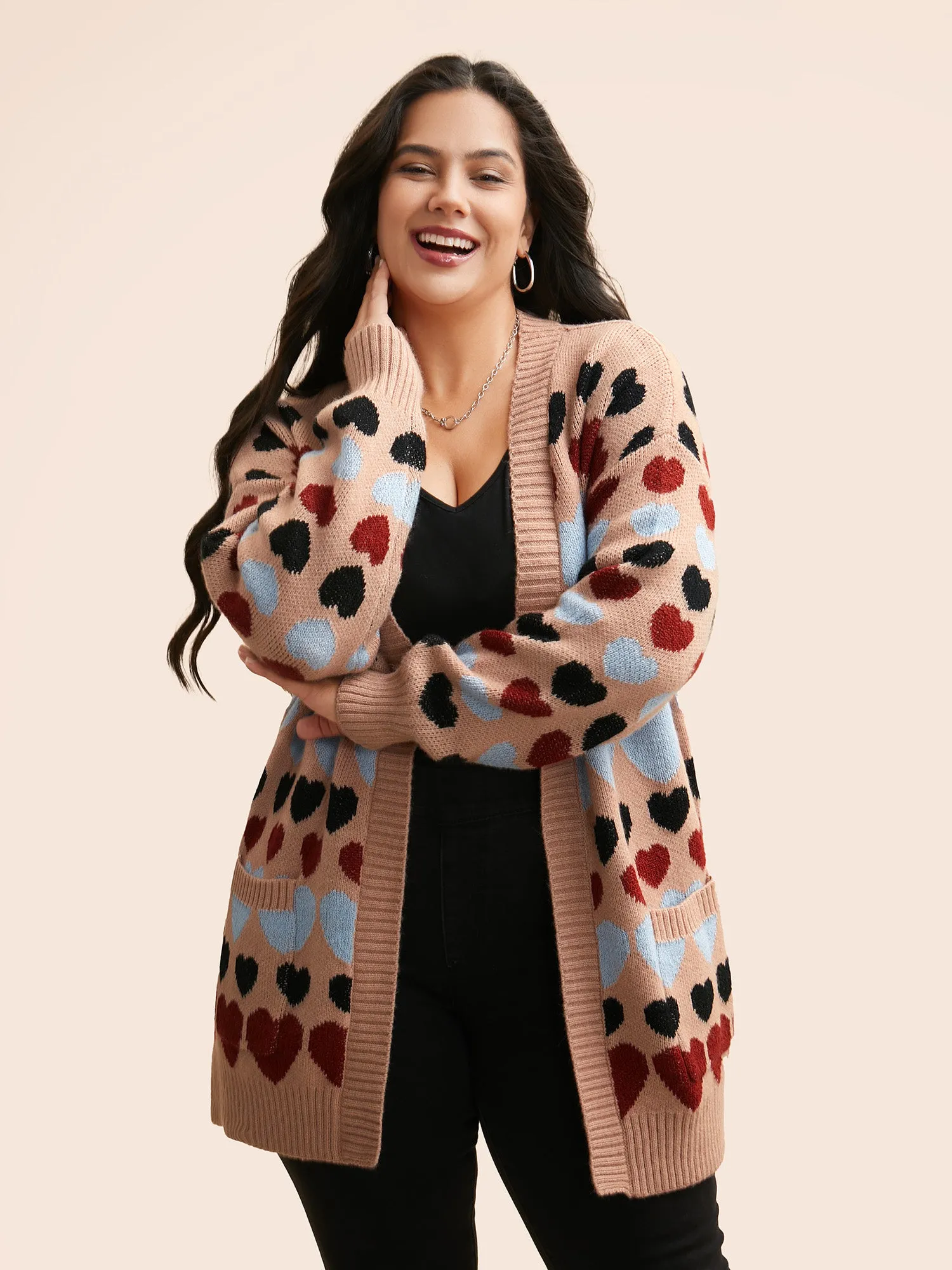 Contrast Heart Patch Pocket Cardigan sold by Bloomchic