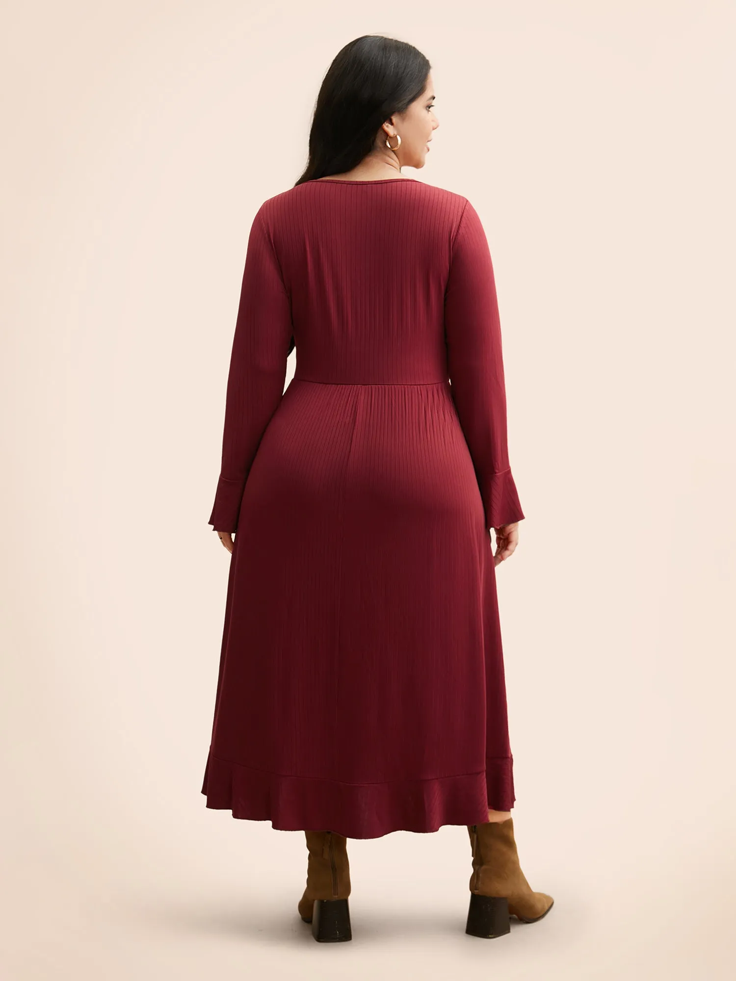 V Neck Button Detail Rib Knit Dress sold by Bloomchic product image thumbnail 4