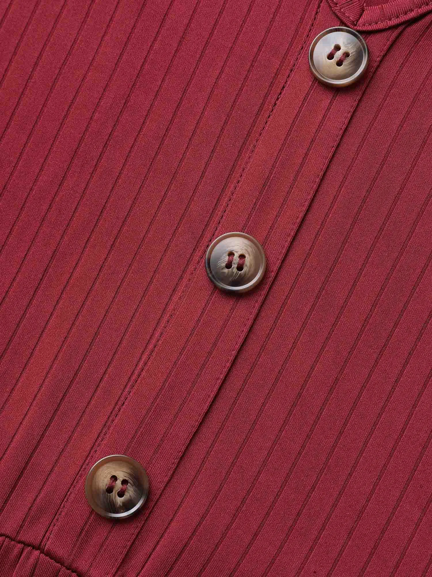 V Neck Button Detail Rib Knit Dress sold by Bloomchic product image thumbnail 5