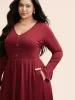 V Neck Button Detail Rib Knit Dress sold by Bloomchic