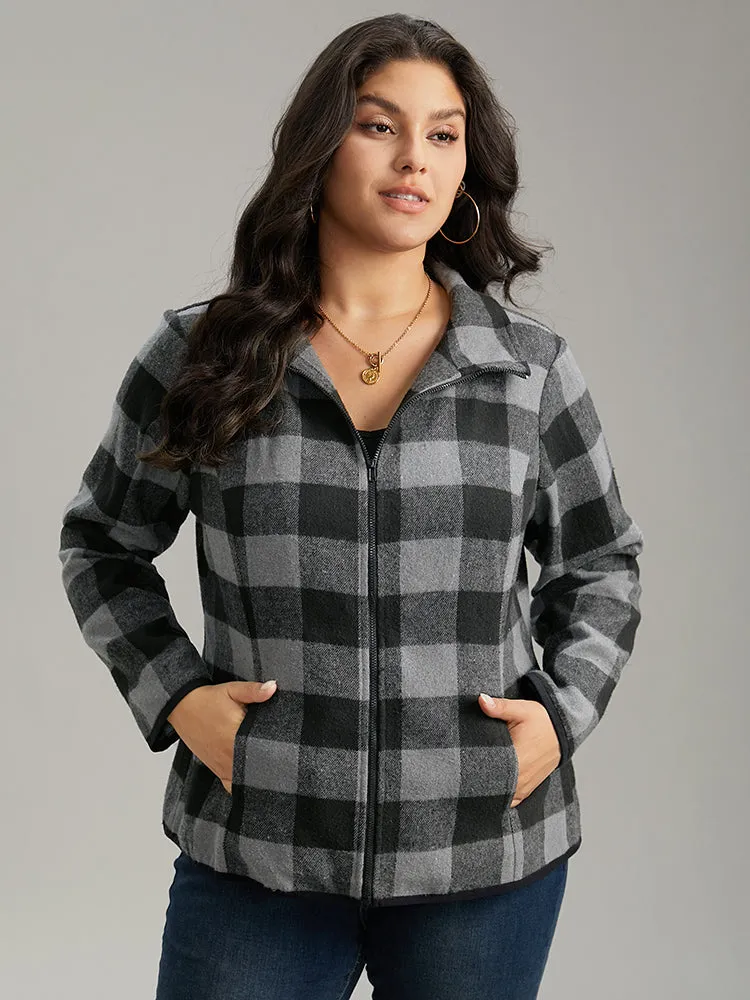 Plaid Zipper Pocket Contrast Jacket sold by Bloomchic