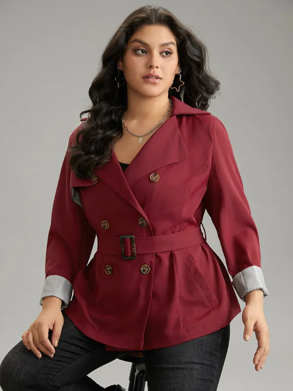 Twill Lapel Collar Belted Button Up Buckle Detail Coat sold by Bloomchic