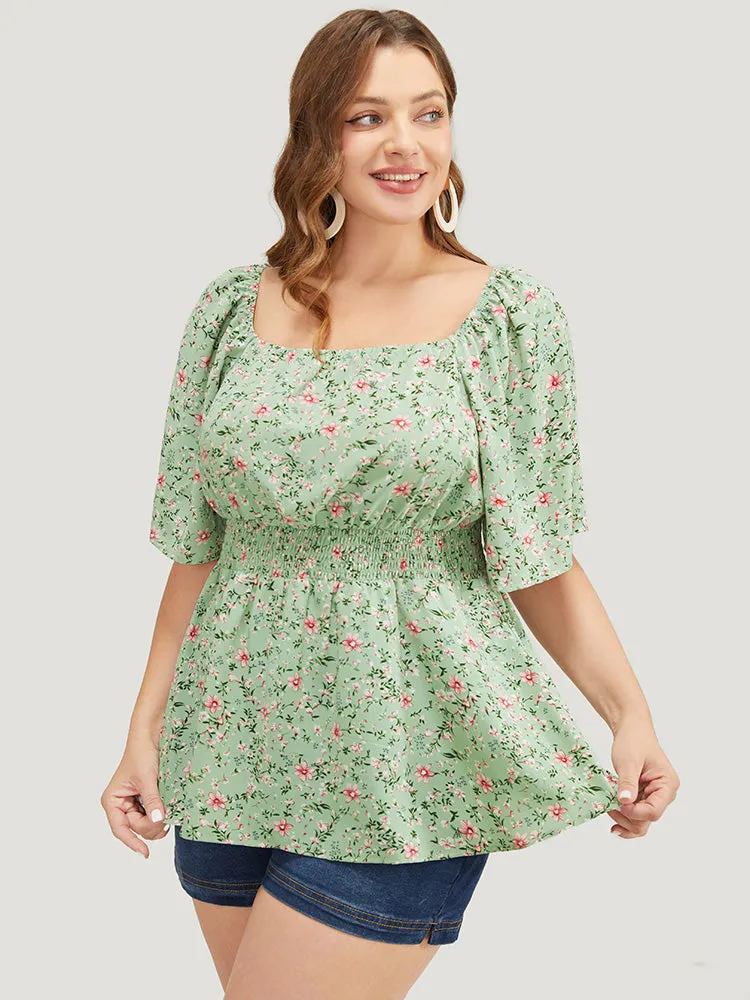Ditsy Floral Shirred Flutter Sleeve Blouse sold by Bloomchic product image thumbnail 3