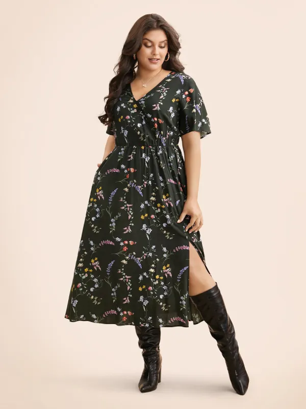 Floral Wrap Ruffle Sleeve Dress sold by Bloomchic