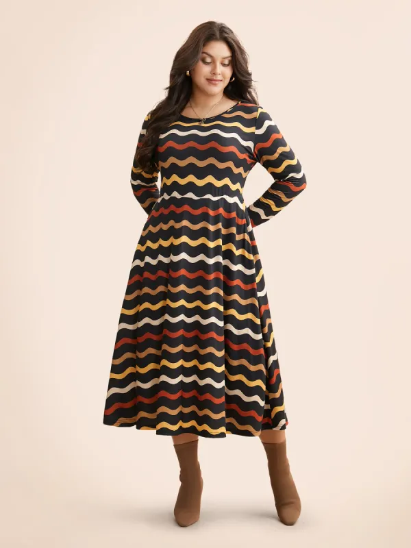 Round Neck Contrast Striped Midi Dress sold by Bloomchic