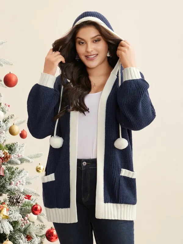 Contrast Hood Hemline Pockets Open Cardigan sold by Bloomchic