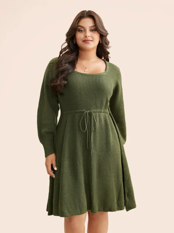 Square Neckline Waist-Tie Midi Sweater Dress sold by Bloomchic