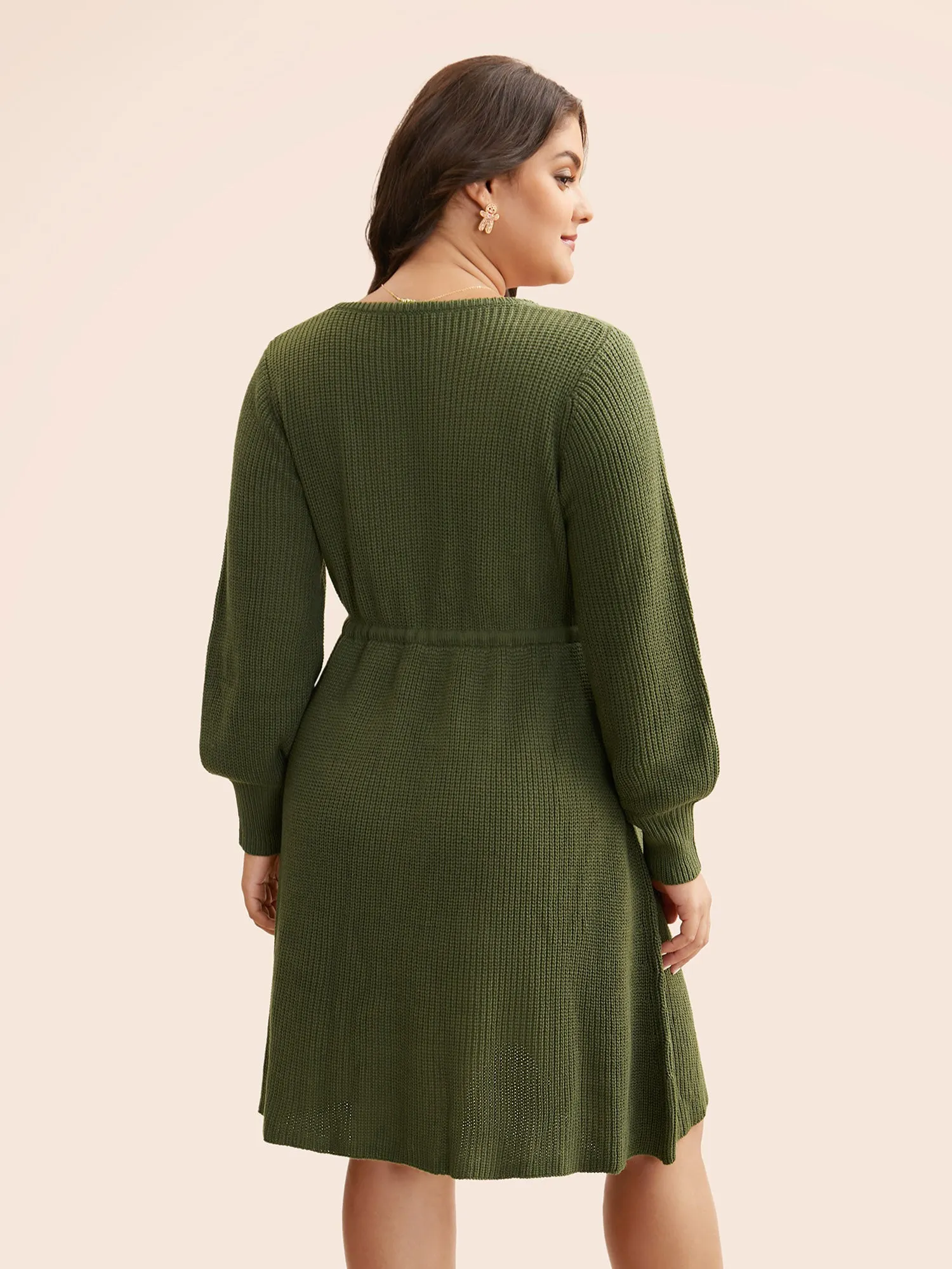 Square Neckline Waist-Tie Midi Sweater Dress sold by Bloomchic product image thumbnail 5