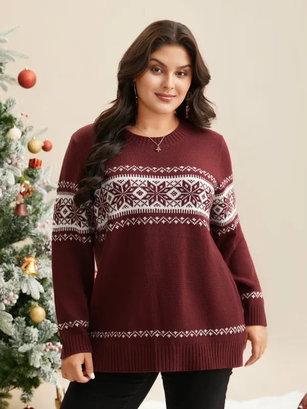 Snowflakes Embroidery Crew-Neck Pullover sold by Bloomchic