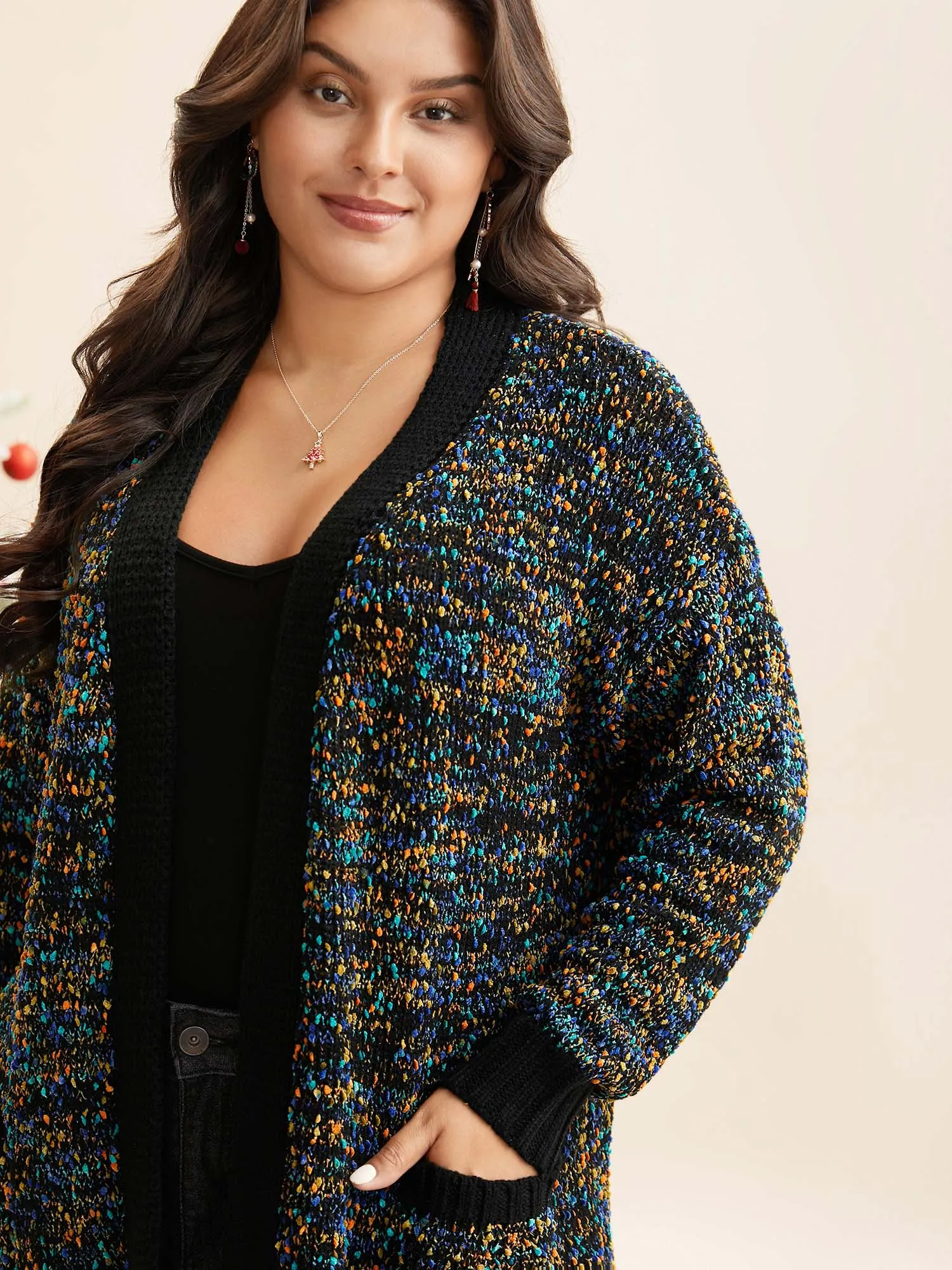 Twinkling Lights Contrast Hem Pockets Cardigan sold by Bloomchic product image thumbnail 2
