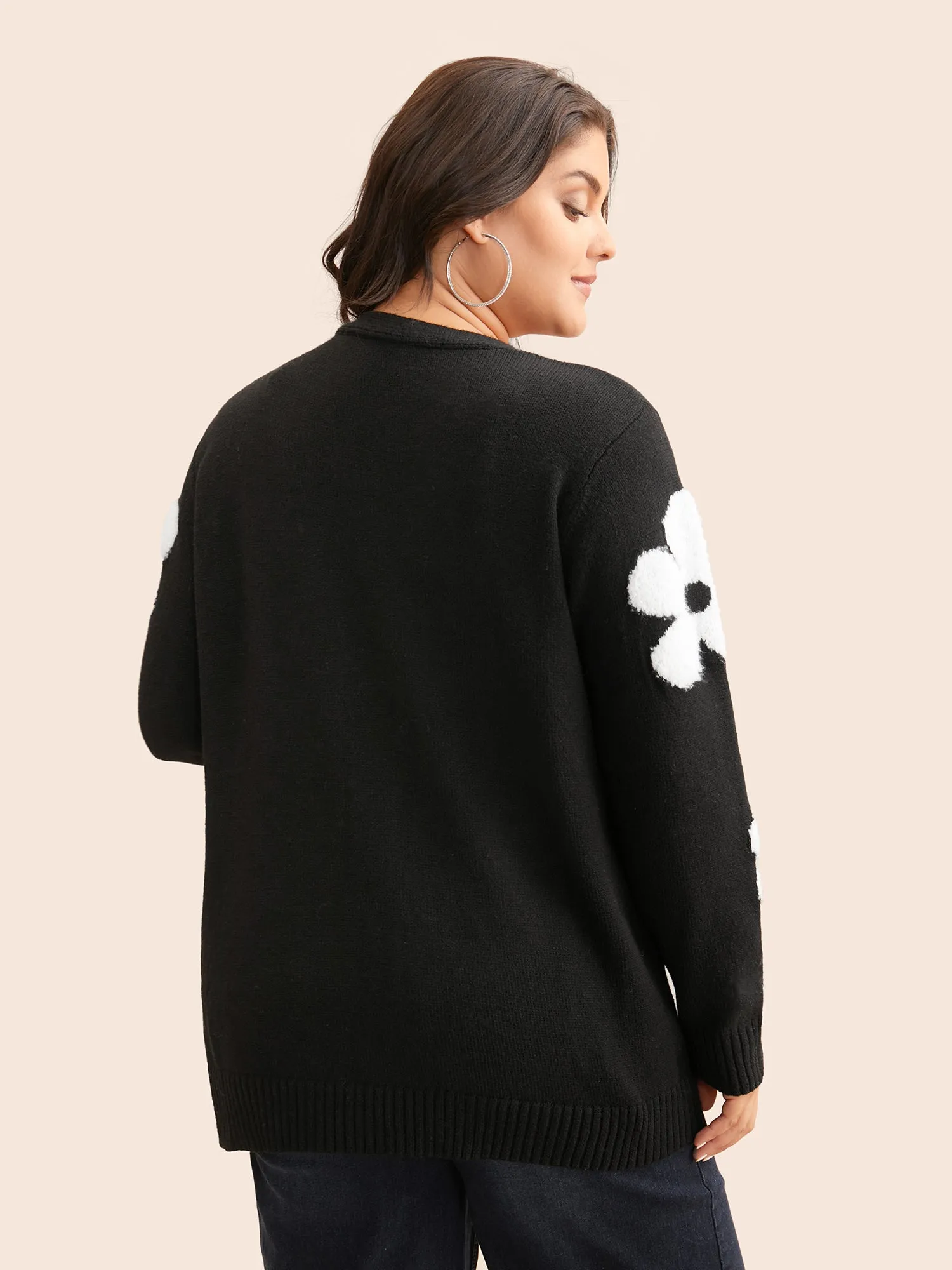 Floral Jacquard Drop Shoulder Sleeve Cardigan sold by Bloomchic product image thumbnail 2