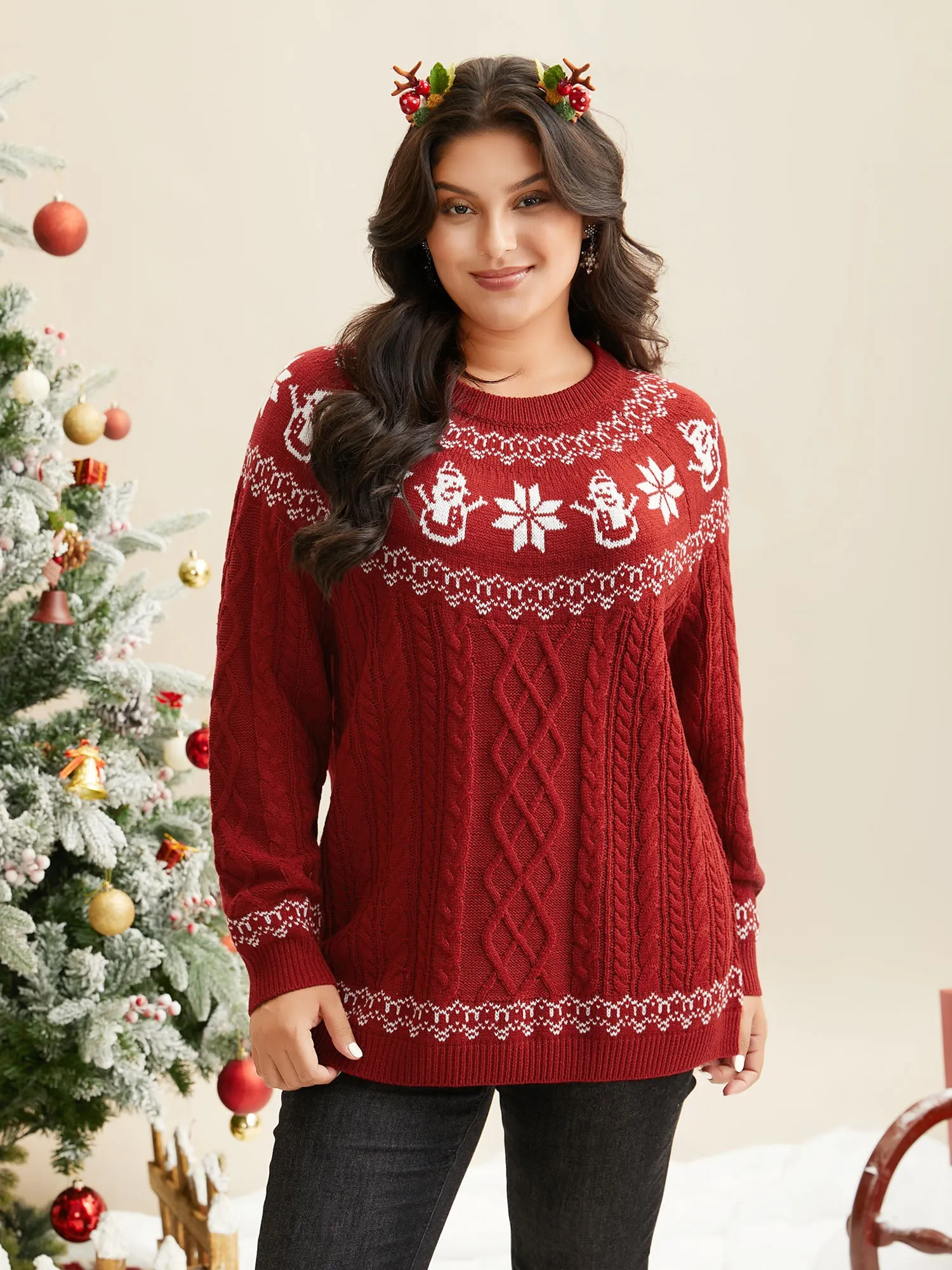 Snowman Printed Cable Knit Pullover sold by Bloomchic product image thumbnail 4