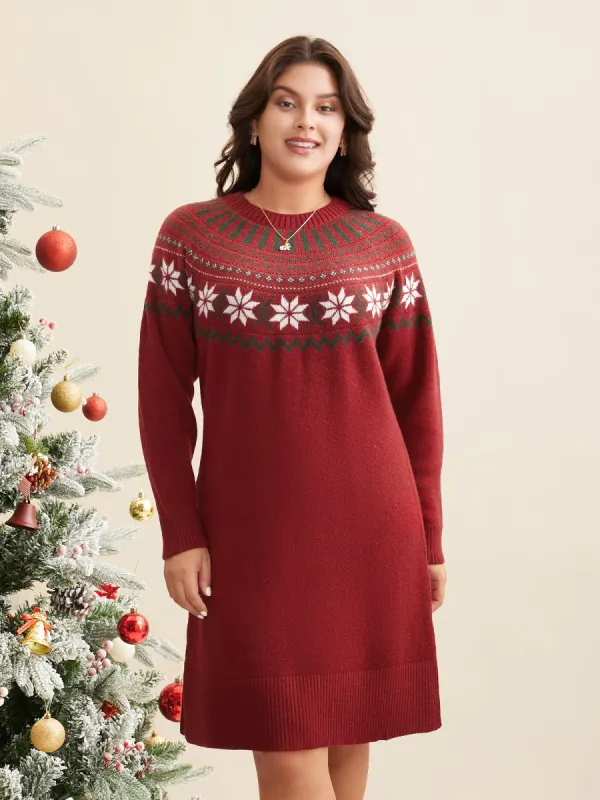 Fair Isle Geometric Midi Sweater Dress sold by Bloomchic