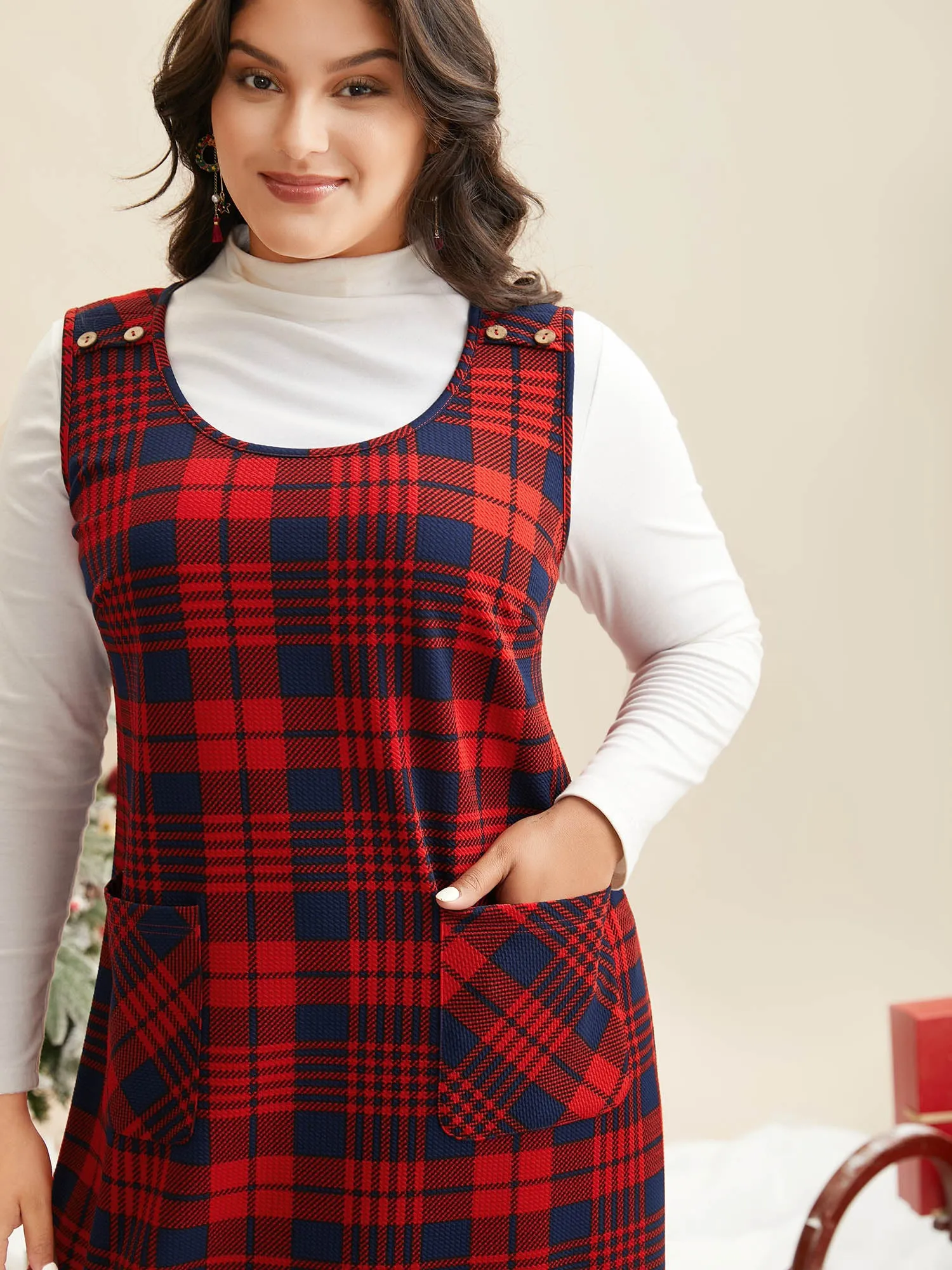 Holiday Plaid Sleeveless Stretch Midi Dress sold by Bloomchic product image thumbnail 2