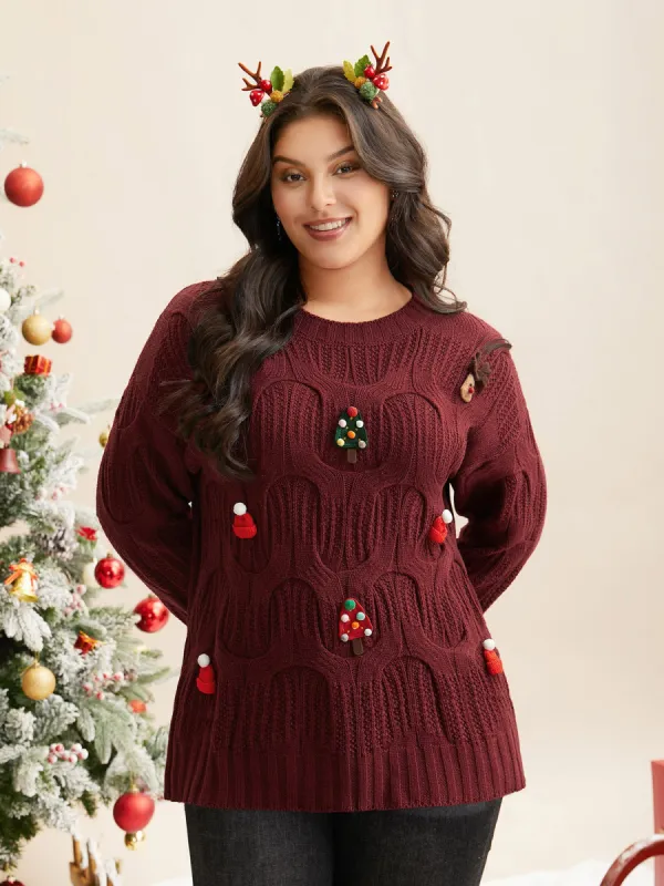 Tis The Season Motifs Cable Knit Pullover sold by Bloomchic