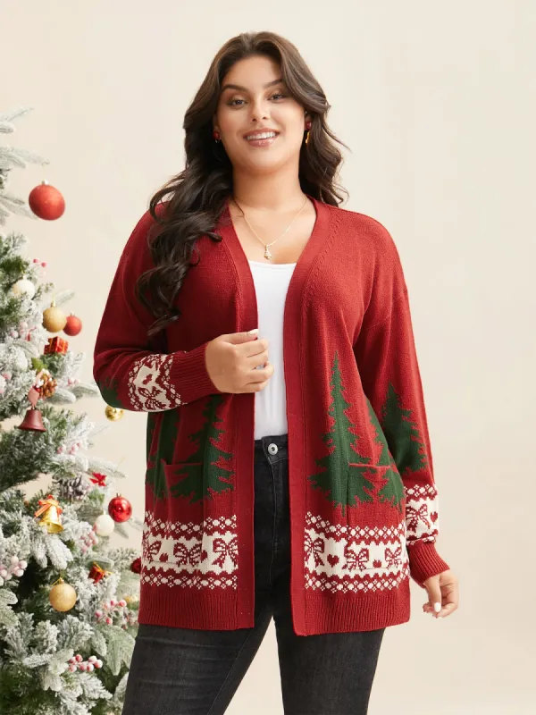 Festive Trees Pattern Open Cardigan sold by Bloomchic