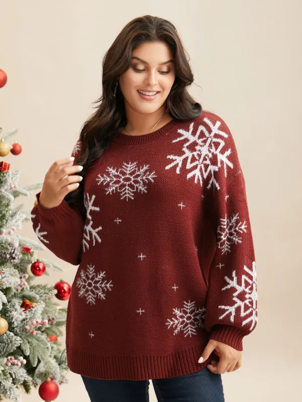Snowflakes Pattern Drop Shoulders Pullover sold by Bloomchic