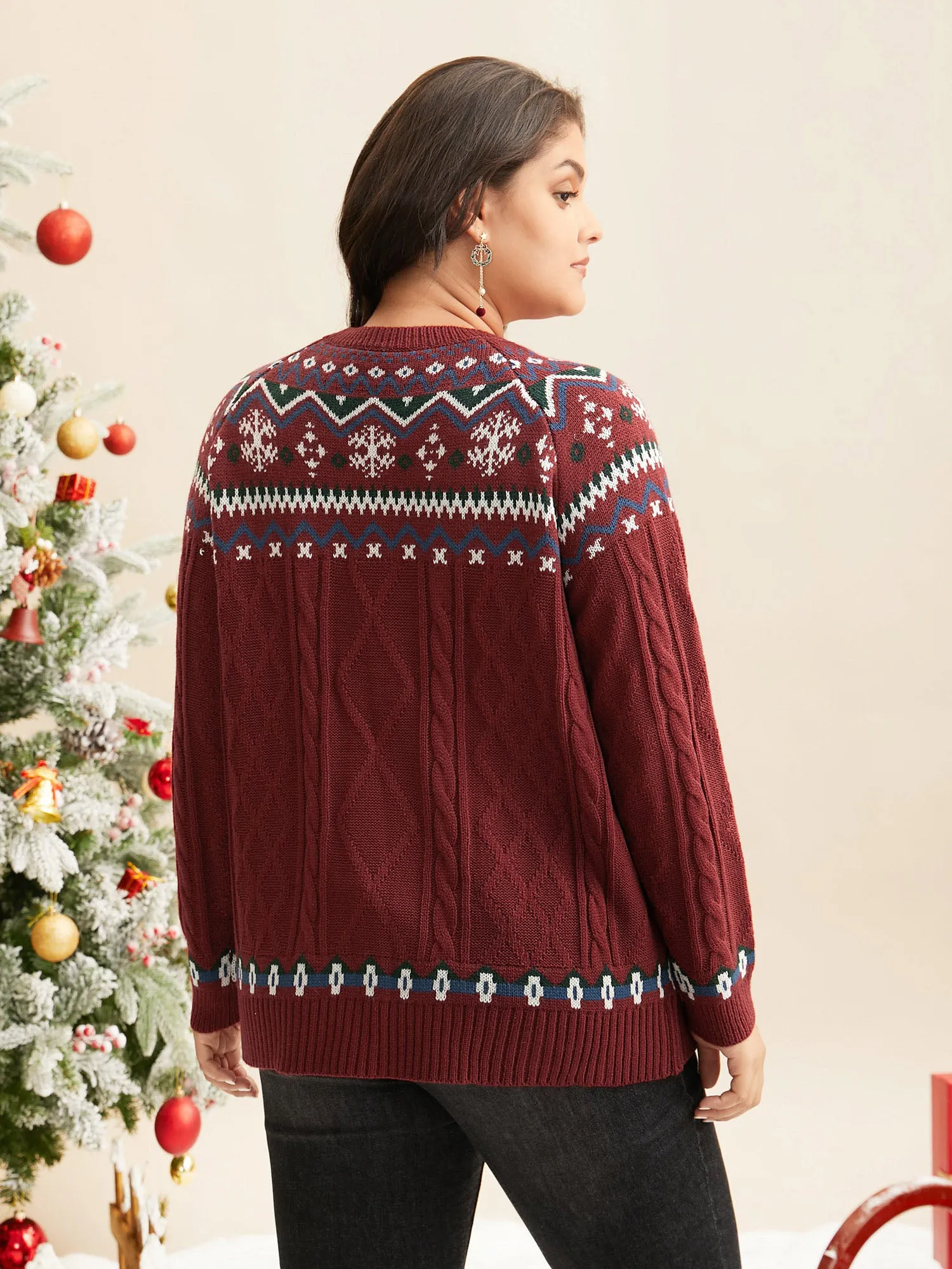 Festive Fair Isle Cable Knit Pullover sold by Bloomchic product image thumbnail 2