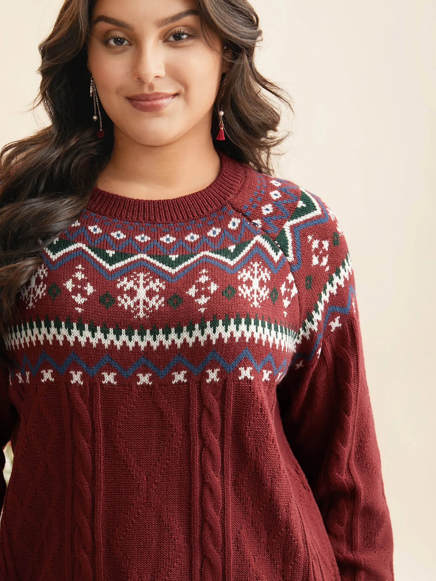 Festive Fair Isle Cable Knit Pullover sold by Bloomchic product image thumbnail 5
