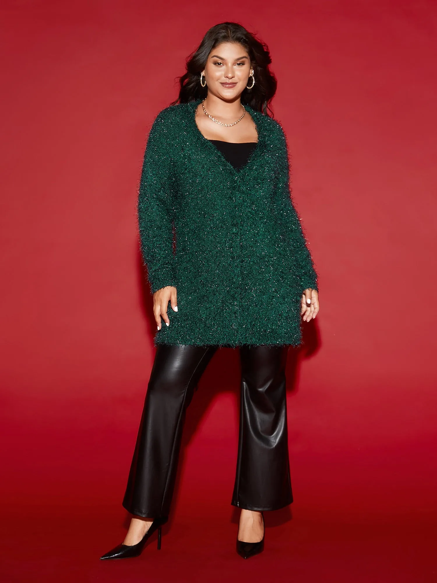 Shimmery V-neck Button-Front Cardigan sold by Bloomchic product image thumbnail 2