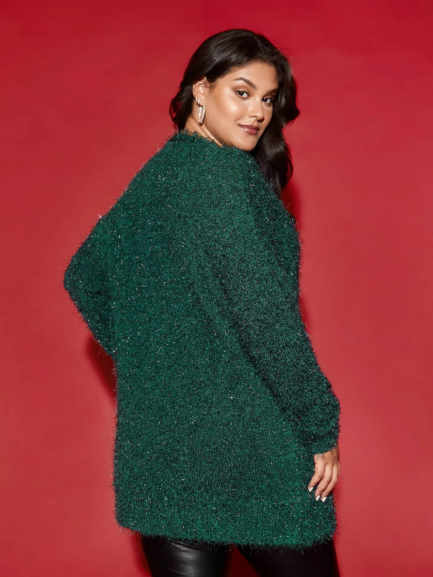 Shimmery V-neck Button-Front Cardigan sold by Bloomchic product image thumbnail 5