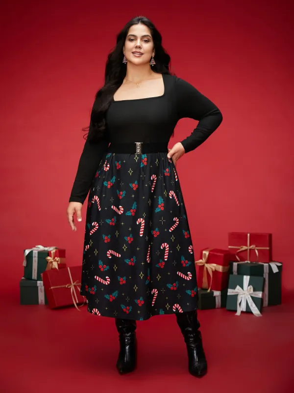 Festive Knit Printed Skirt Midi Dress sold by Bloomchic