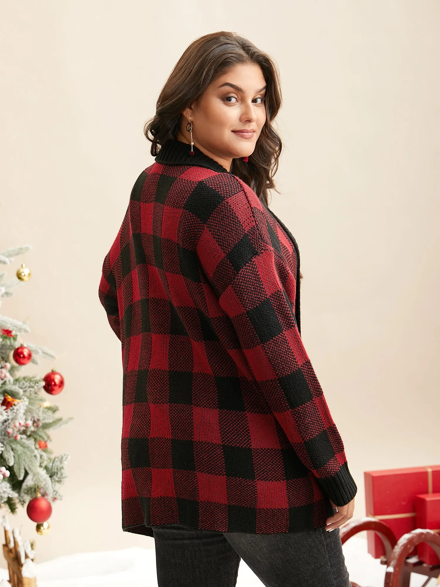 Plaid Pattern Ribbed Detailing Open Cardigan sold by Bloomchic product image thumbnail 5